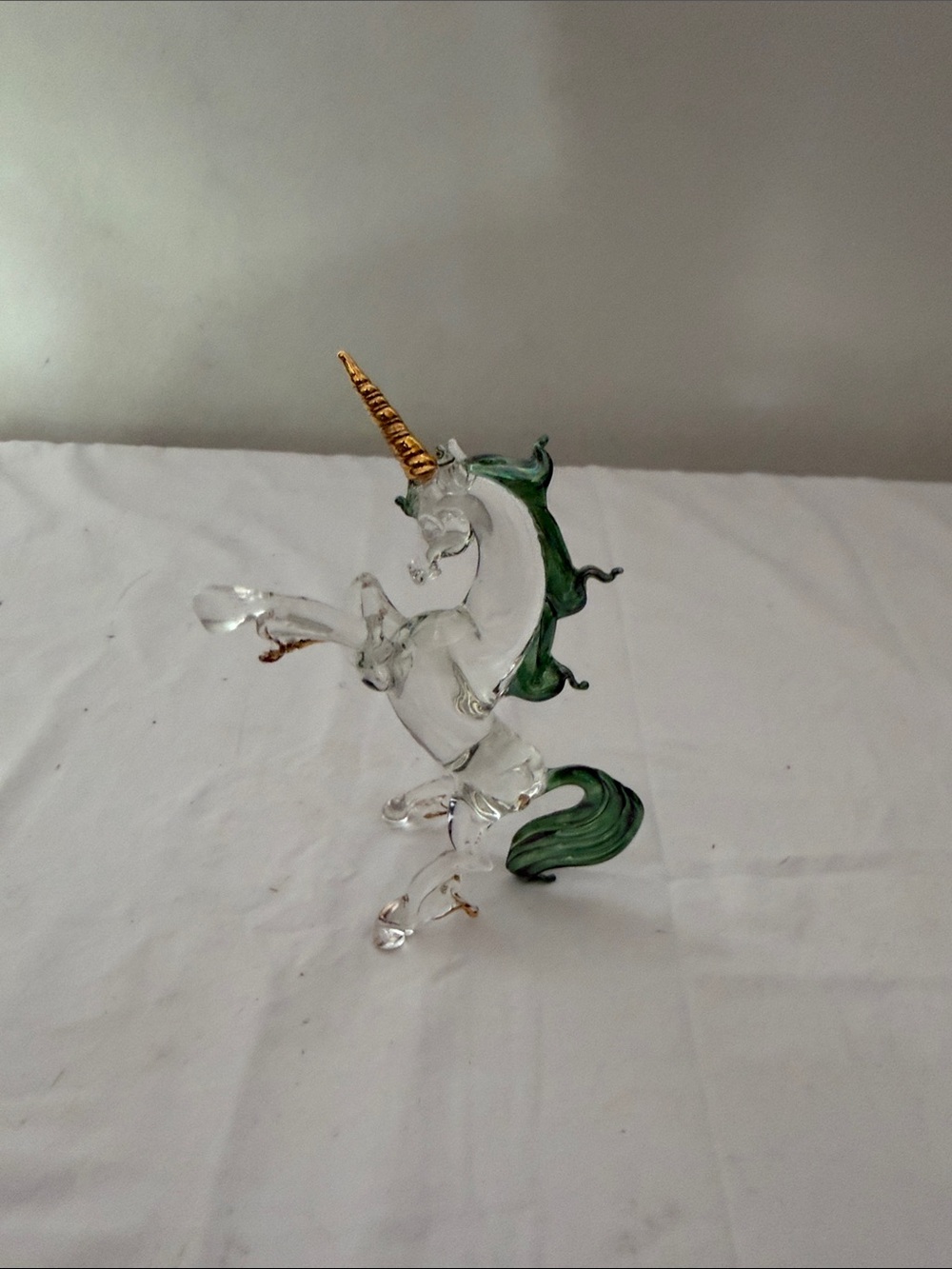 Glass Unicorn Figurine in Green with Gold Horn - Home Accents Decor